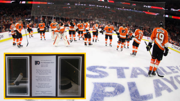 The Philadelphia Flyers address the home crowd after being eliminated from the 2018 postseason.