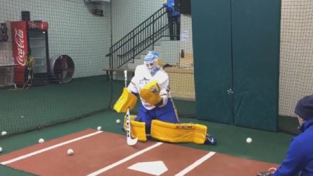 Carter Hutton at the batting cage