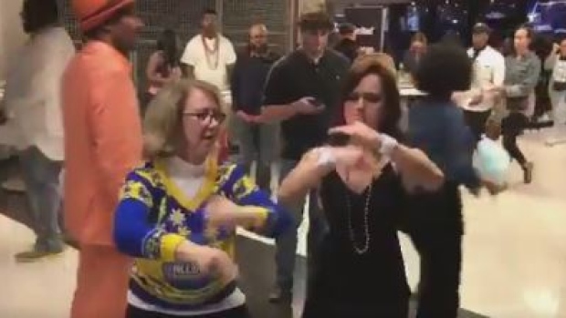 Kate Beirness was was taught a few new moves by Golden State's 'Dance Cam Mom' tonight.