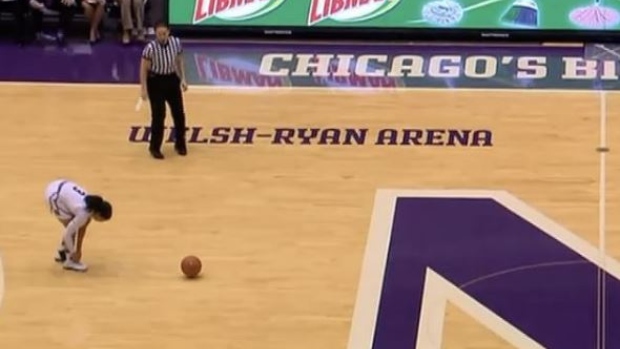 Northwestern Wildcats' guard Ashley Deary decided to tie her shoe during game action