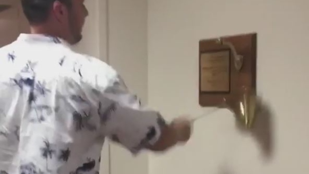 NFL player celebrates end of chemo by ringing bell at hospital so hard it breaks off the wall