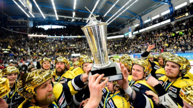 HV71 of the Swedish Hockey League celebrated in style after winning the championship.