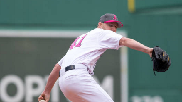 Chris Sale throws a pitch against the Tampa Bay Rays at Fenway Park.