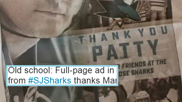 The San Jose Sharks thank Patrick Marleau in humongous San Jose Mercury newspaper ad.