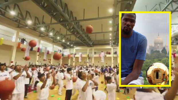 Kevin Durant conducts the largest basketball lesson ever in India.