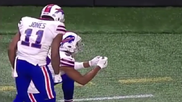 Jordan Matthews pretended to play video games following his receiving touchdown against the Falcons.