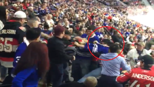 A Maples Leafs fan and Senators fan brawled during Ottawa's 6-3 victory on October 21, 2017.