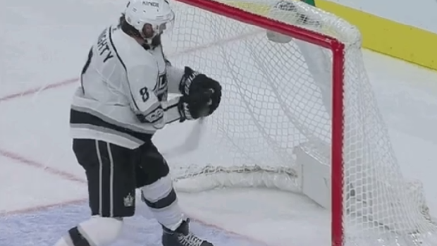 Drew Doughty broke his stick in frustration during the Kings' 4-2 loss to the Golden Knights.