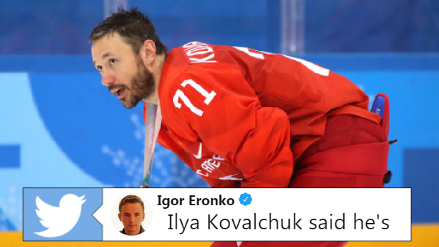 Ilya Kovalchuk after capturing gold for Russia at the 2018 Winter Olympics.