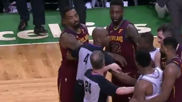 J.R. Smith's dirty foul on Al Horford led to Marcus Smart going after