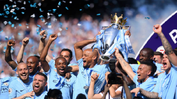 Manchester City celebrates winning the English Premiere League.