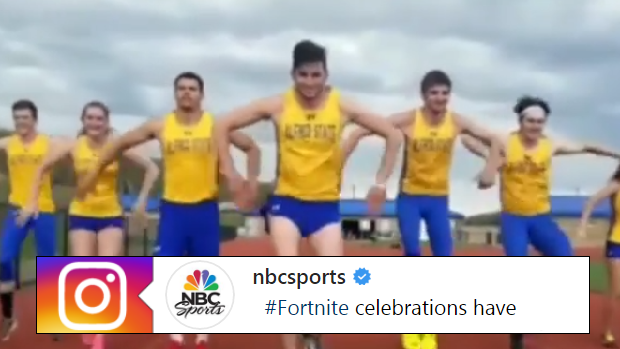 Alfred State College's Track & Field team give their best Fortnite celebrations a shot.