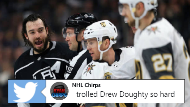 Los Angeles Kings defenceman Drew Doughty gets into it with Vegas Golden Knights players.