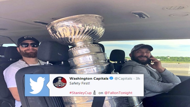 Braden Holtby and Alex Ovechkin with the Stanley Cup