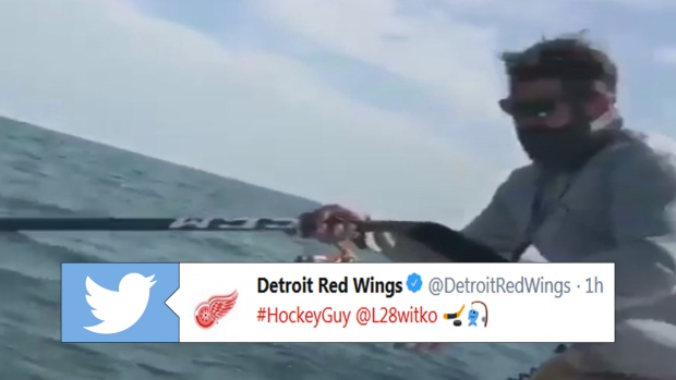 Red Wings' Luke Witkowski turned his hockey stick into the