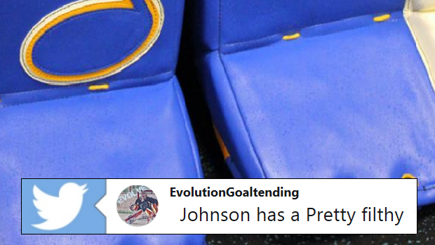 Chad Johnson's new St. Louis Blues pads.