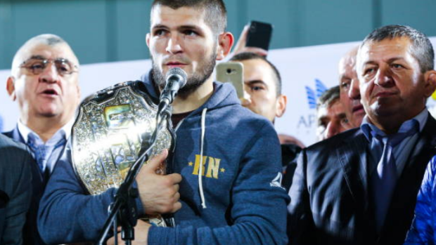Khabib and his father (right)