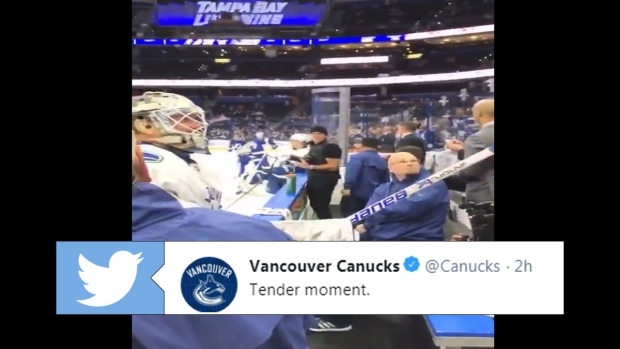 Jacob Markstrom hooks up young Canucks fan dressed