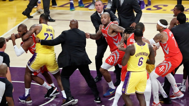 Lakers and Rockets fight