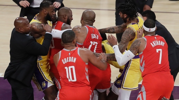 Lakers and Rockets fight