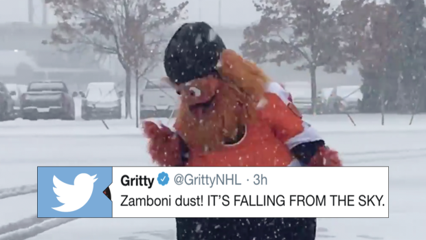 Philadelphia Flyers Mascot, Gritty, Has Fun In First Snow - CBS Detroit
