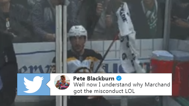 Unhappy with a slashing call, Brad Marchand got 10 more minutes for