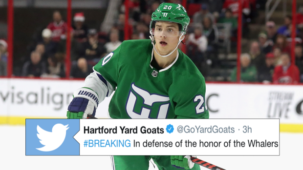 The Hartford Yard Goats Fired A Shot At The Hurricanes For Wearing The Whalers Jersey Article Bardown