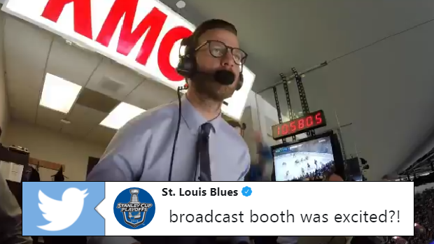 The Blues' broadcast booth reacts to Patrick Maroon's Game 7 OT winner.