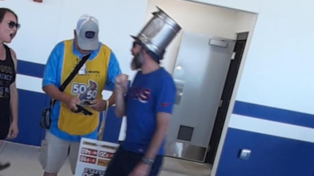 Somebody in the crowd wore a trash can as a hat to chirp Houston