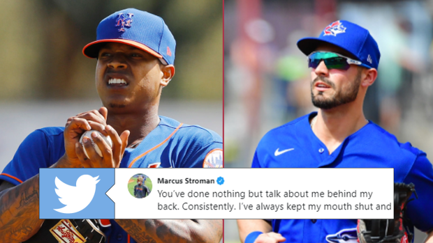 Marcus Stroman and Randal Grichuk are going after each other on