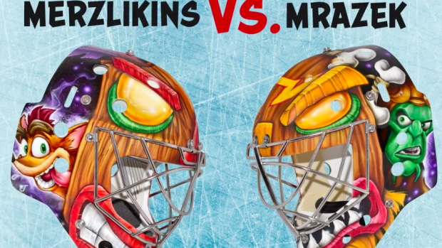 Elvis Merzlikins and Petr Mrazek's masks