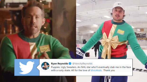 Ryan Reynolds' Christmas Sweater Was Borrowed By Auston Matthews And It's  Iconic - Narcity