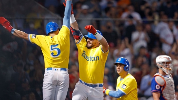 yellow and blue boston red sox