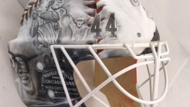 Blackhawks goalie has 'Wayne's World' pics on mask