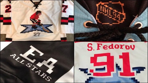 These NHL 94 player-themed jerseys are 