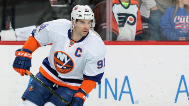John Tavares during warm-ups prior to a 2017 match-up against the Philadelphia Flyers.