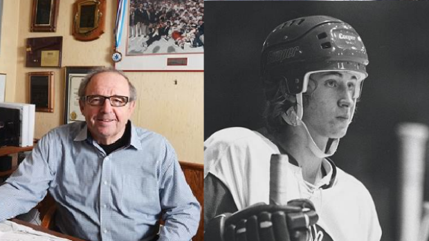 Former Oshawa Generals GM Sherry Bassin (left) and Saulte. forward Wayne Gretzky (right)