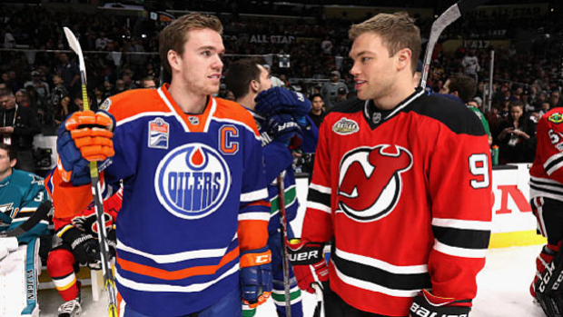 Connor McDavid and Taylor Hall at the 2017 NHL All-Star game.