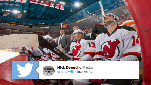 The New Jersey Devils during a 2016-17 regular season game.