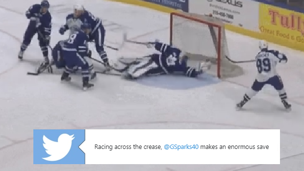 Garret Sparks made two incredible saves in the Toronto Marlies' 4-2 win over the Syracuse Crunch.