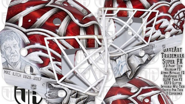 Jimmy Howard's mask includes incredible tributes to Mike Ilitch