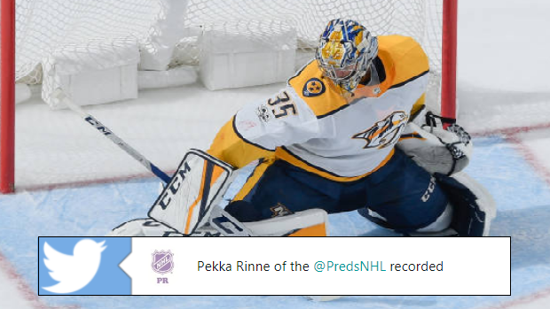 Pekka Rinne during the Predators 2-0 victory over the Blues.