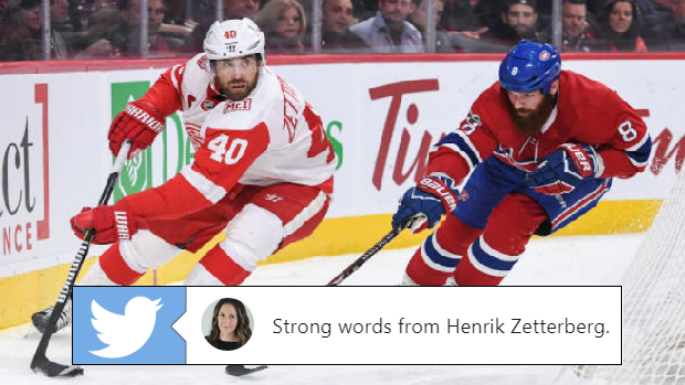 Henrik Zetterberg during the Red Wings' 10-1 loss to the Canadiens.