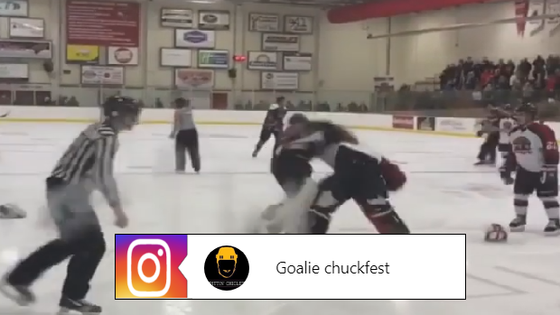NA3HL goaltenders drop the gloves in a massive hockey fight.