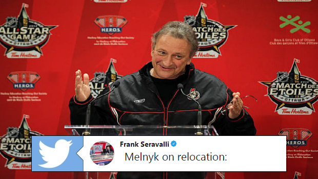 Eugene Melnyk during a press conference for the NHL 100 Classic.