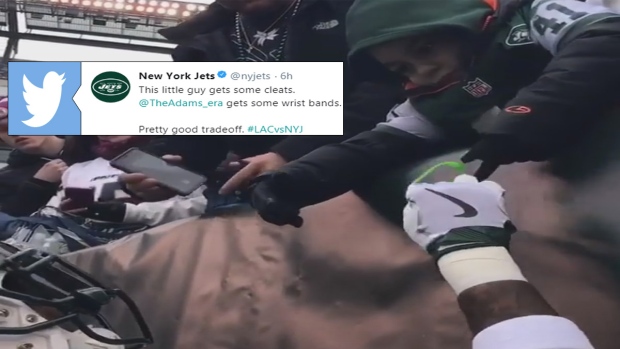 Jamal Adams and young New York Jets fan