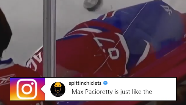 Montreal Canadiens captain Max Pacioretty wipes out during warmups.