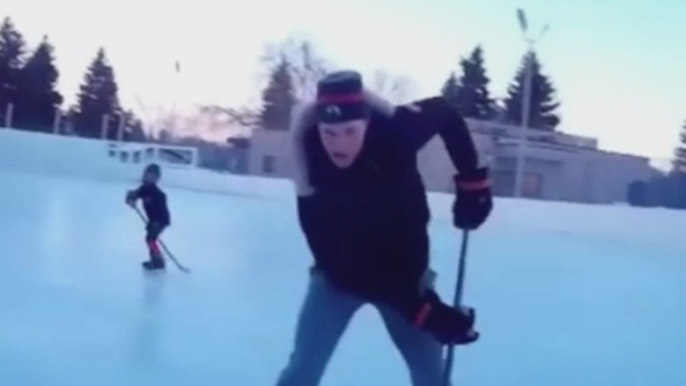 Jesse Puljujarvi playing outdoor hockey