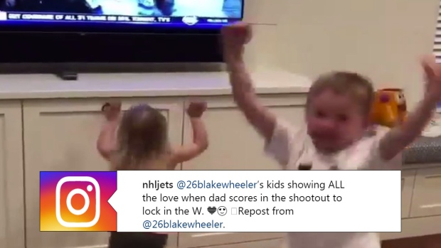 Blake Wheeler's children celebrate his goal