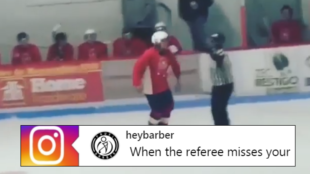 A player expresses his anger by punching a referee in the face.